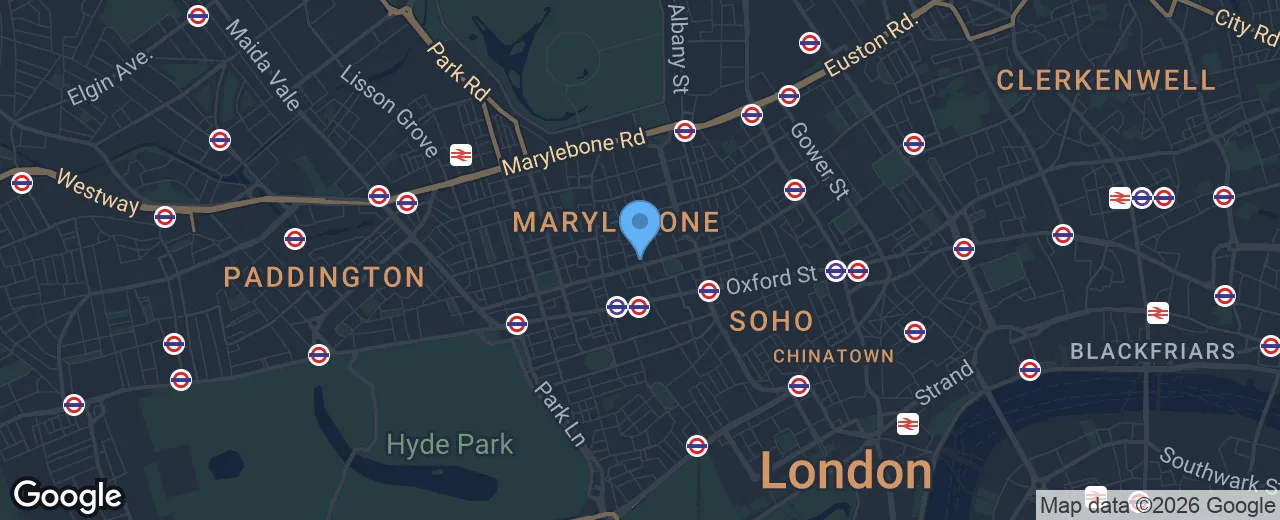 Расположение кабинета психолога на карте Google Maps — 85 Wimpole Street, Marylebone, London